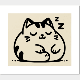 Cute cat sleeping line art Posters and Art